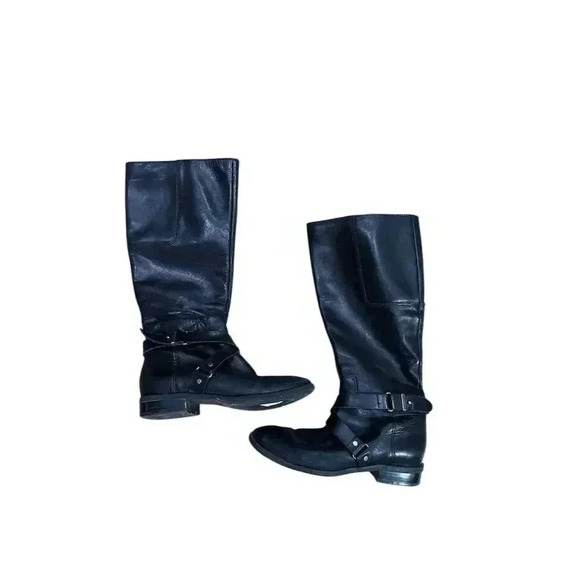 Nine West Women's‎ Black Leather Riding Boots Size 6M Knee High Zip - Picture 1 of 7
